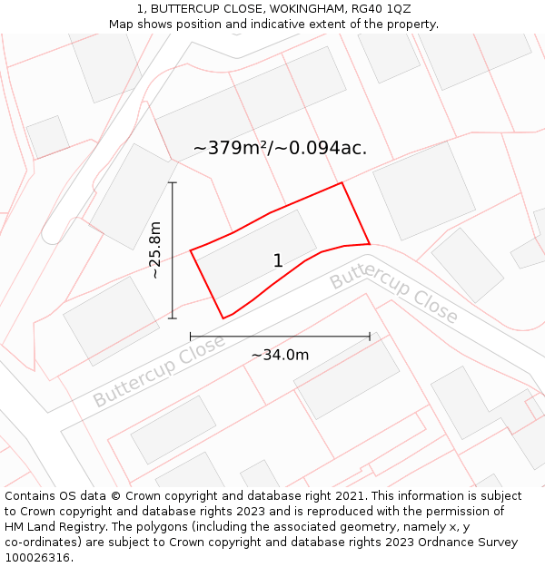1, BUTTERCUP CLOSE, WOKINGHAM, RG40 1QZ: Plot and title map