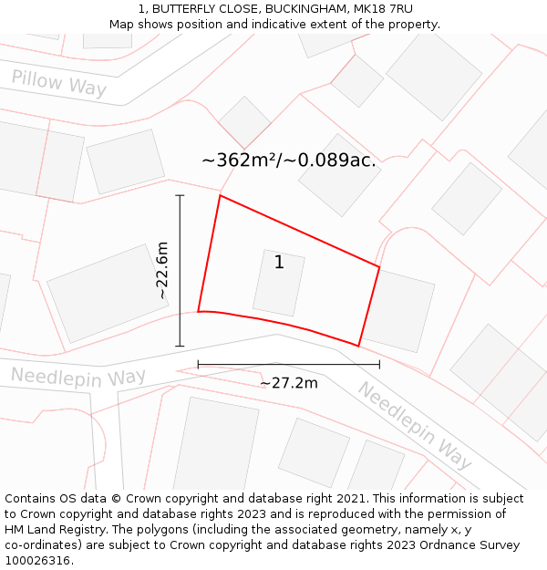 1, BUTTERFLY CLOSE, BUCKINGHAM, MK18 7RU: Plot and title map