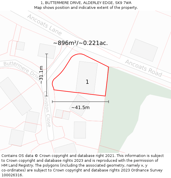 1, BUTTERMERE DRIVE, ALDERLEY EDGE, SK9 7WA: Plot and title map