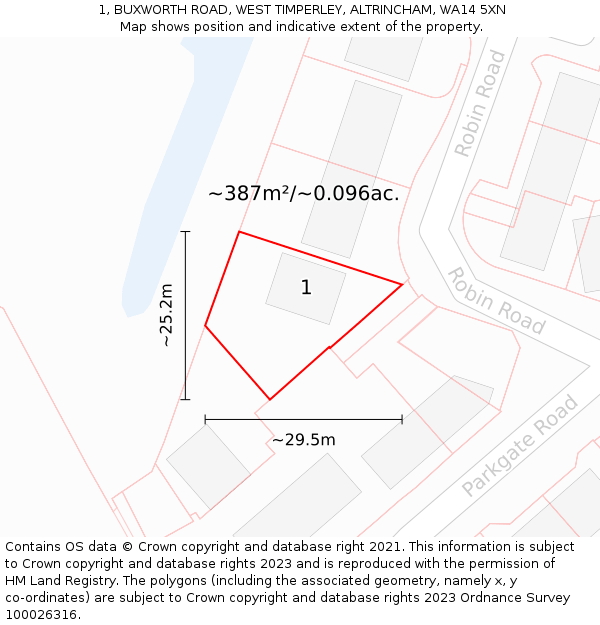 1, BUXWORTH ROAD, WEST TIMPERLEY, ALTRINCHAM, WA14 5XN: Plot and title map