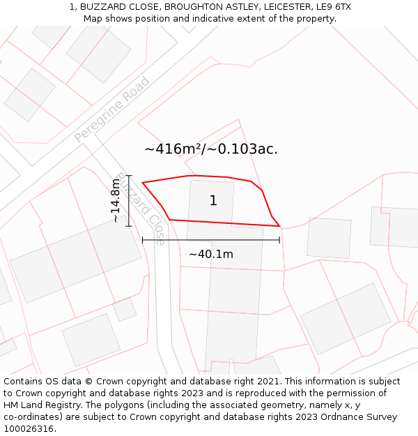 1, BUZZARD CLOSE, BROUGHTON ASTLEY, LEICESTER, LE9 6TX: Plot and title map