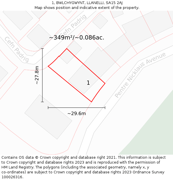 1, BWLCHYGWYNT, LLANELLI, SA15 2AJ: Plot and title map