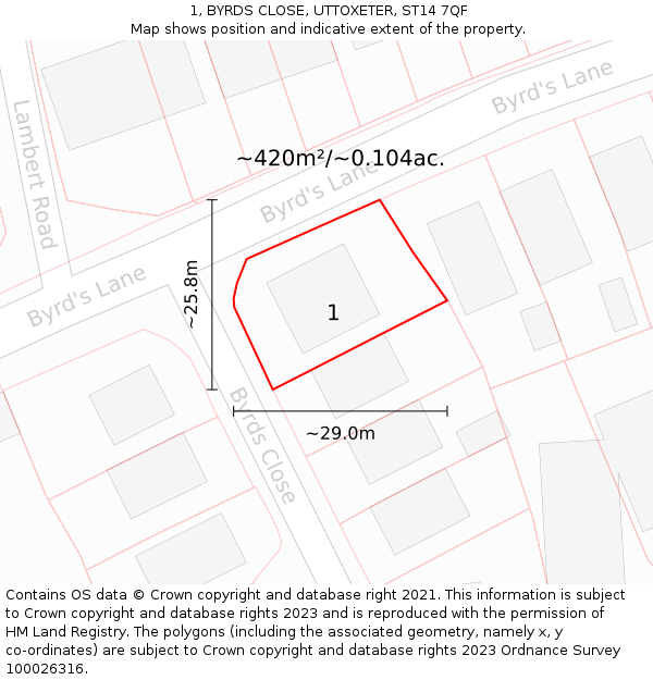 1, BYRDS CLOSE, UTTOXETER, ST14 7QF: Plot and title map