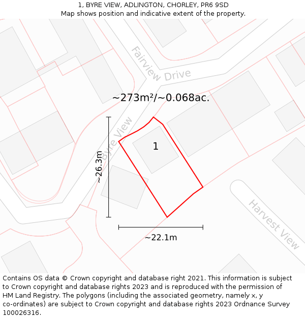 1, BYRE VIEW, ADLINGTON, CHORLEY, PR6 9SD: Plot and title map