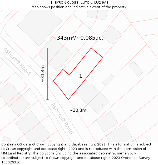 1, BYRON CLOSE, LUTON, LU2 9AE: Plot and title map