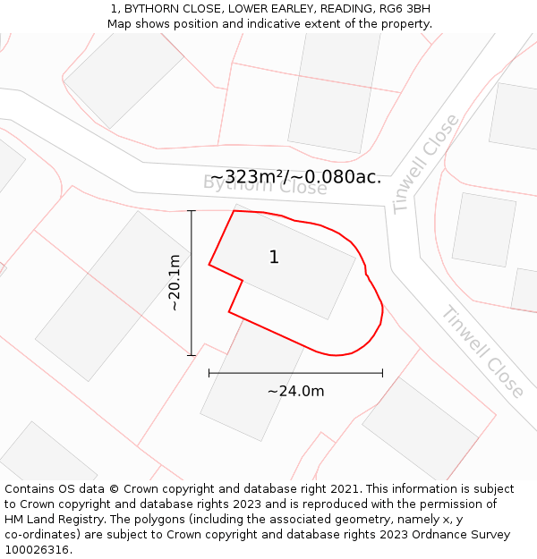 1, BYTHORN CLOSE, LOWER EARLEY, READING, RG6 3BH: Plot and title map