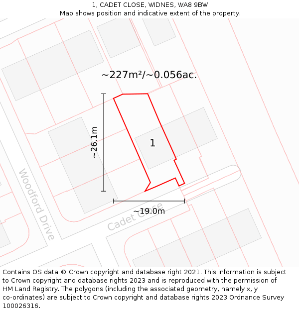 1, CADET CLOSE, WIDNES, WA8 9BW: Plot and title map