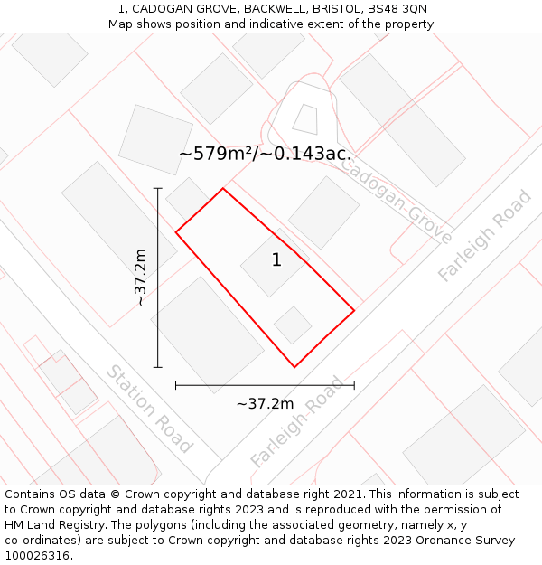 1, CADOGAN GROVE, BACKWELL, BRISTOL, BS48 3QN: Plot and title map