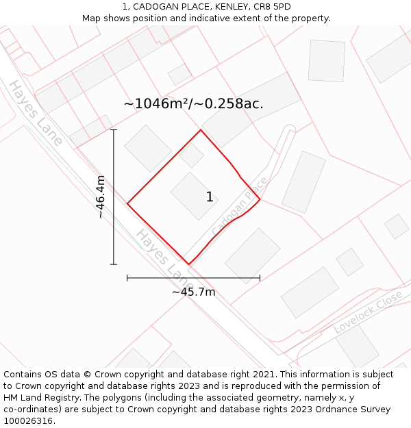 1, CADOGAN PLACE, KENLEY, CR8 5PD: Plot and title map