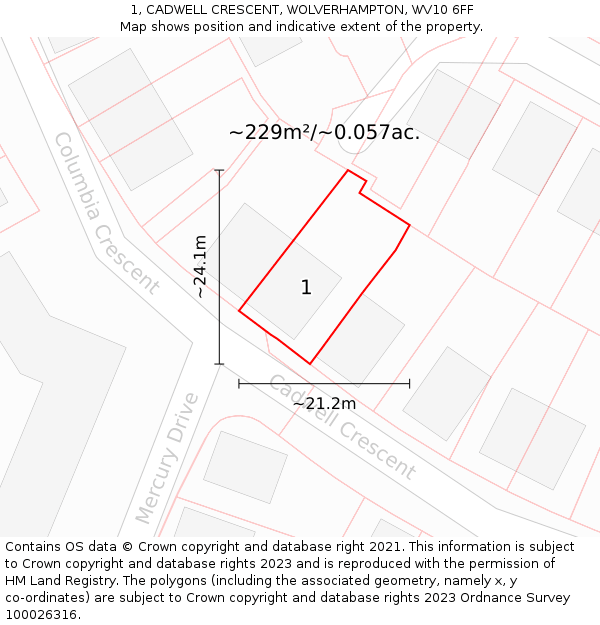 1, CADWELL CRESCENT, WOLVERHAMPTON, WV10 6FF: Plot and title map