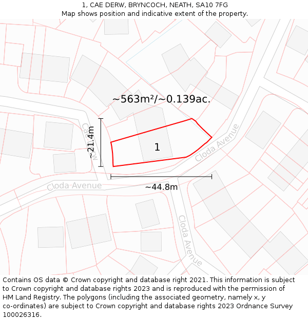 1, CAE DERW, BRYNCOCH, NEATH, SA10 7FG: Plot and title map