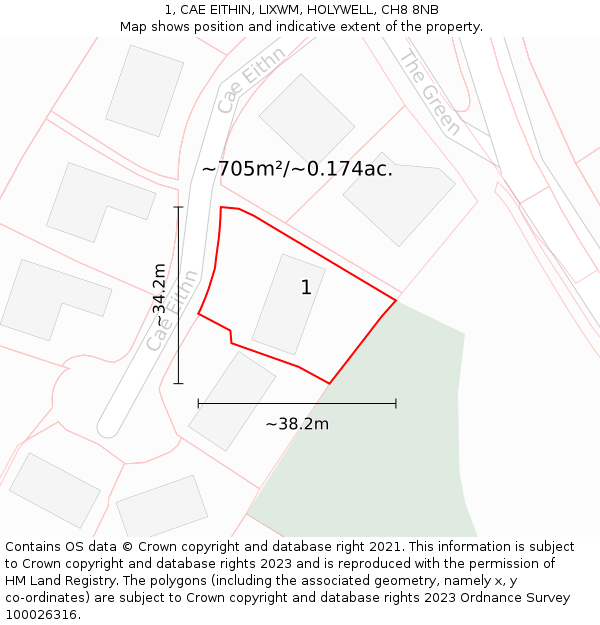 1, CAE EITHIN, LIXWM, HOLYWELL, CH8 8NB: Plot and title map