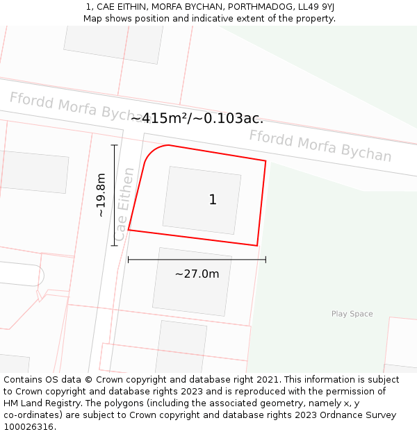 1, CAE EITHIN, MORFA BYCHAN, PORTHMADOG, LL49 9YJ: Plot and title map