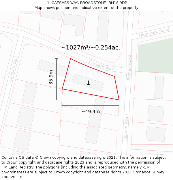 1, CAESARS WAY, BROADSTONE, BH18 9DP: Plot and title map