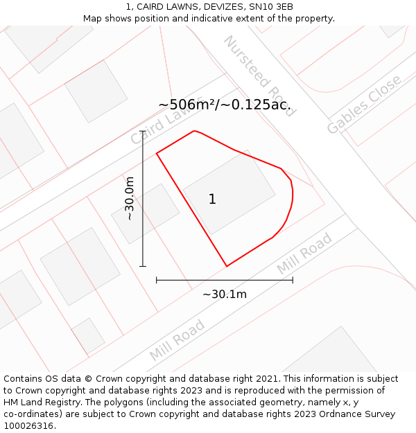 1, CAIRD LAWNS, DEVIZES, SN10 3EB: Plot and title map