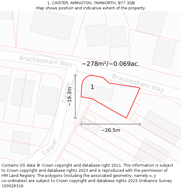 1, CAISTER, AMINGTON, TAMWORTH, B77 3QB: Plot and title map