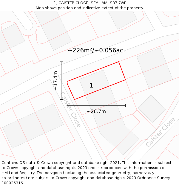 1, CAISTER CLOSE, SEAHAM, SR7 7WP: Plot and title map