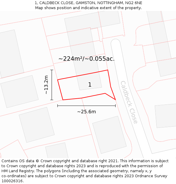 1, CALDBECK CLOSE, GAMSTON, NOTTINGHAM, NG2 6NE: Plot and title map