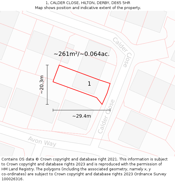 1, CALDER CLOSE, HILTON, DERBY, DE65 5HR: Plot and title map