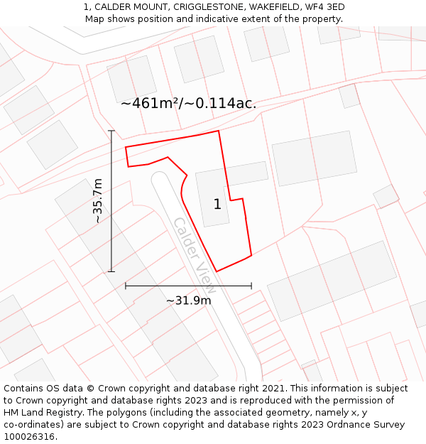 1, CALDER MOUNT, CRIGGLESTONE, WAKEFIELD, WF4 3ED: Plot and title map