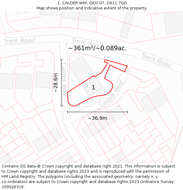 1, CALDER WAY, DIDCOT, OX11 7QG: Plot and title map