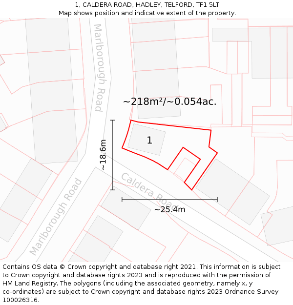 1, CALDERA ROAD, HADLEY, TELFORD, TF1 5LT: Plot and title map