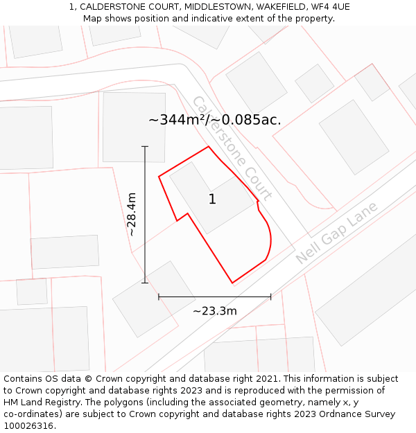 1, CALDERSTONE COURT, MIDDLESTOWN, WAKEFIELD, WF4 4UE: Plot and title map