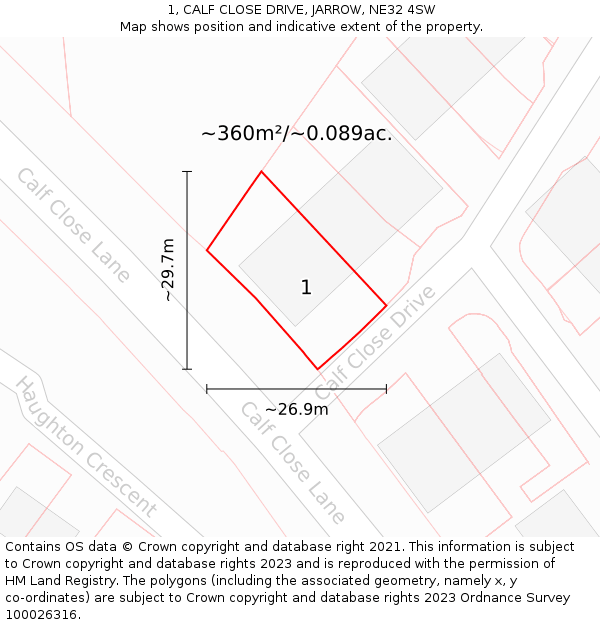 1, CALF CLOSE DRIVE, JARROW, NE32 4SW: Plot and title map