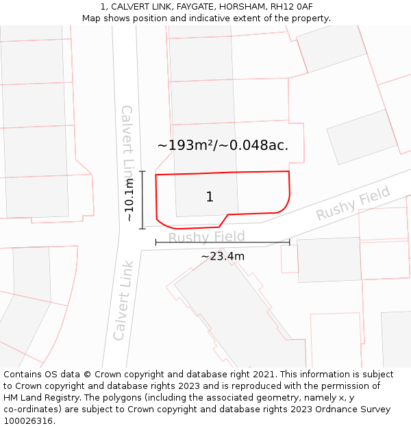 1, CALVERT LINK, FAYGATE, HORSHAM, RH12 0AF: Plot and title map