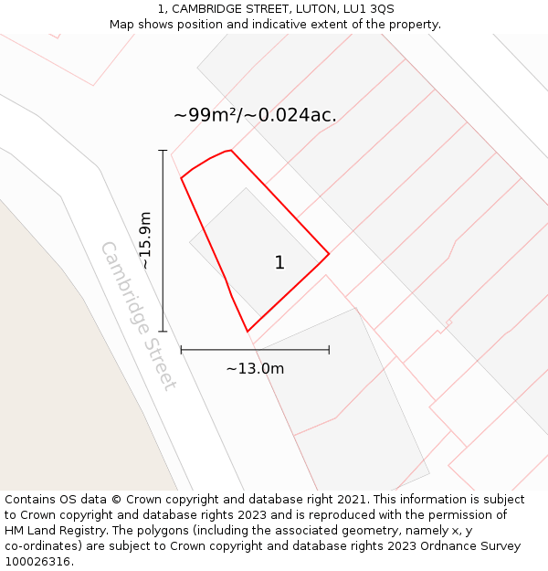 1, CAMBRIDGE STREET, LUTON, LU1 3QS: Plot and title map