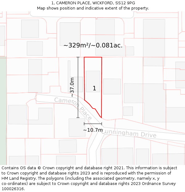 1, CAMERON PLACE, WICKFORD, SS12 9PG: Plot and title map