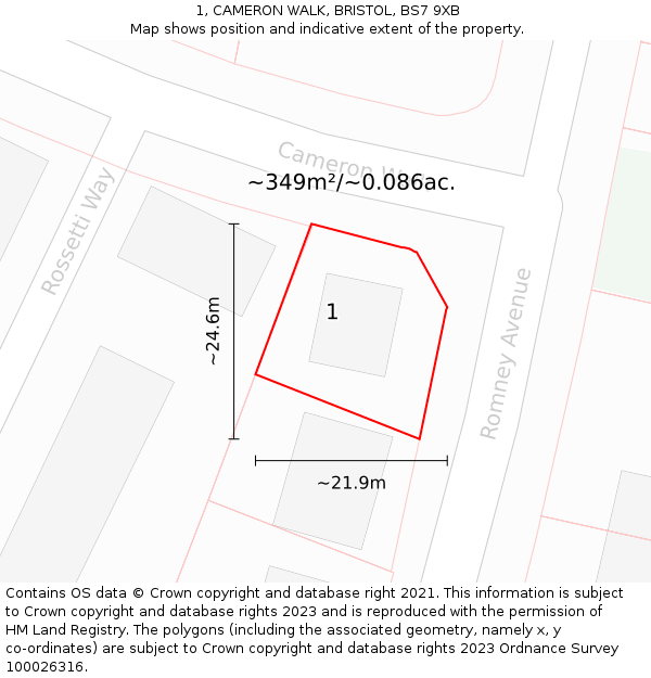 1, CAMERON WALK, BRISTOL, BS7 9XB: Plot and title map