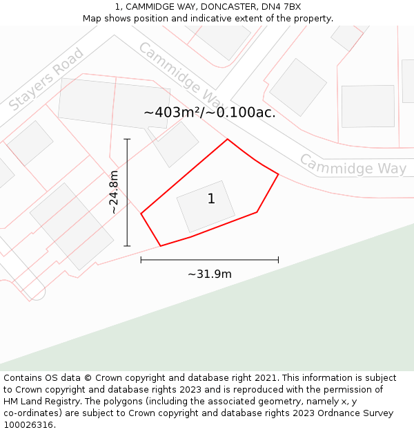 1, CAMMIDGE WAY, DONCASTER, DN4 7BX: Plot and title map