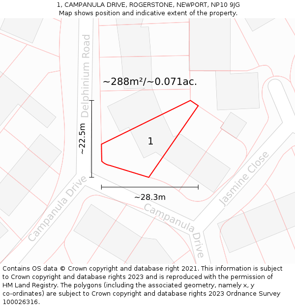 1, CAMPANULA DRIVE, ROGERSTONE, NEWPORT, NP10 9JG: Plot and title map
