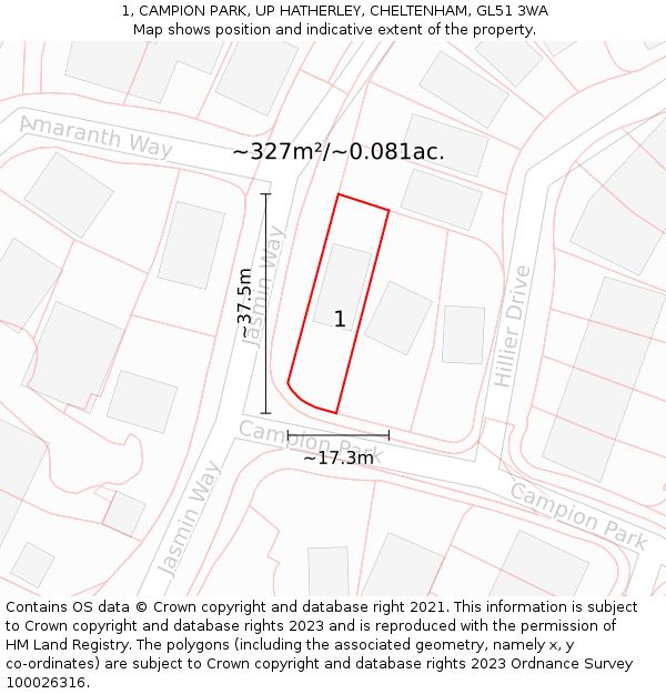 1, CAMPION PARK, UP HATHERLEY, CHELTENHAM, GL51 3WA: Plot and title map