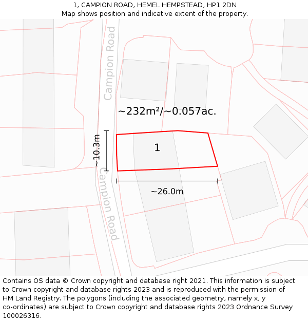 1, CAMPION ROAD, HEMEL HEMPSTEAD, HP1 2DN: Plot and title map