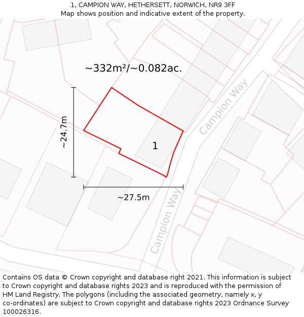 1, CAMPION WAY, HETHERSETT, NORWICH, NR9 3FF: Plot and title map