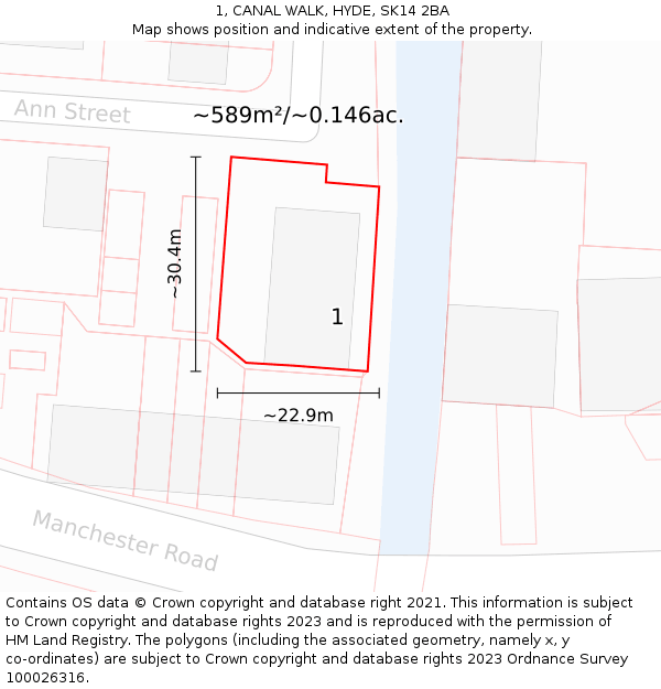 1, CANAL WALK, HYDE, SK14 2BA: Plot and title map