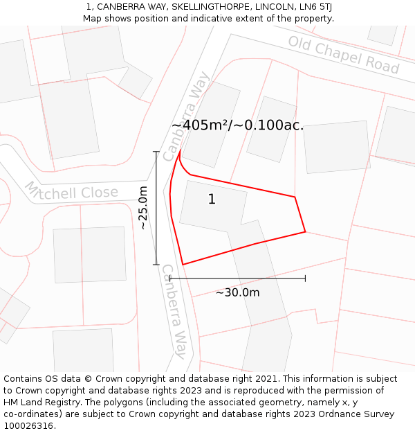 1, CANBERRA WAY, SKELLINGTHORPE, LINCOLN, LN6 5TJ: Plot and title map