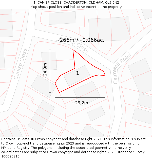 1, CANISP CLOSE, CHADDERTON, OLDHAM, OL9 0NZ: Plot and title map