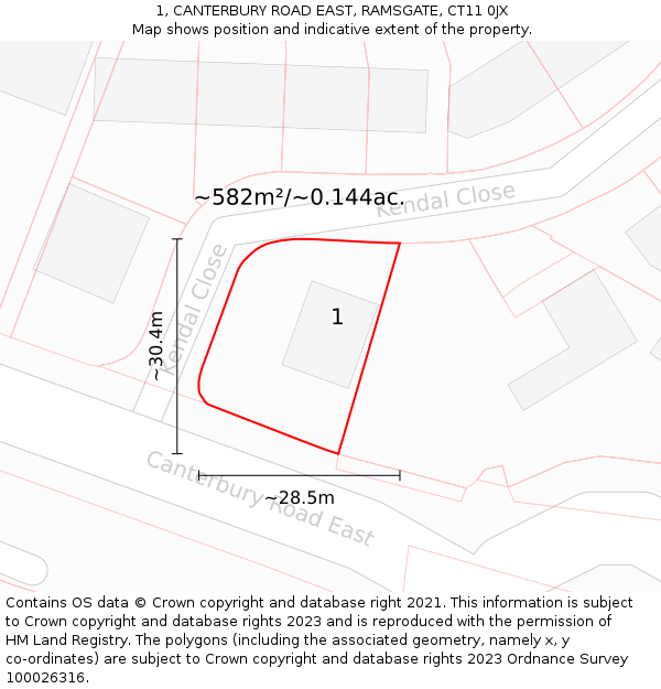 1, CANTERBURY ROAD EAST, RAMSGATE, CT11 0JX: Plot and title map