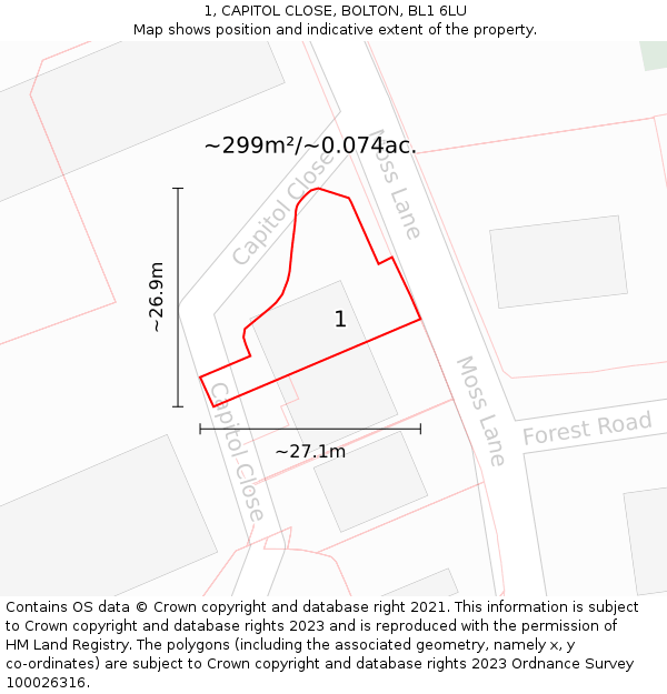 1, CAPITOL CLOSE, BOLTON, BL1 6LU: Plot and title map