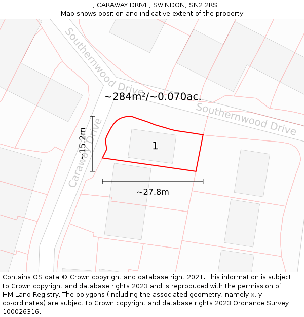 1, CARAWAY DRIVE, SWINDON, SN2 2RS: Plot and title map
