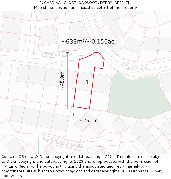 1, CARDINAL CLOSE, OAKWOOD, DERBY, DE21 4TH: Plot and title map