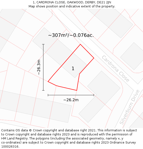1, CARDRONA CLOSE, OAKWOOD, DERBY, DE21 2JN: Plot and title map