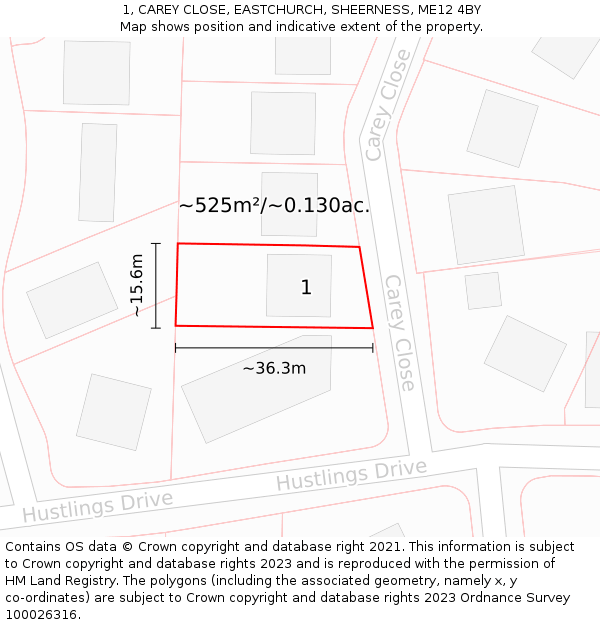 1, CAREY CLOSE, EASTCHURCH, SHEERNESS, ME12 4BY: Plot and title map
