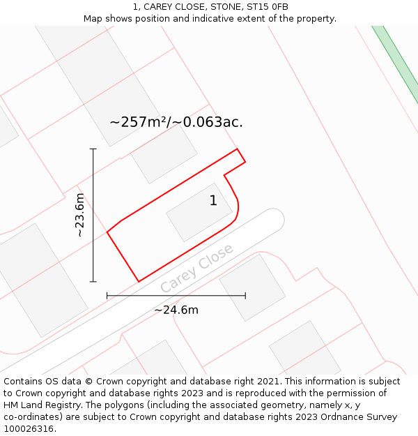 1, CAREY CLOSE, STONE, ST15 0FB: Plot and title map