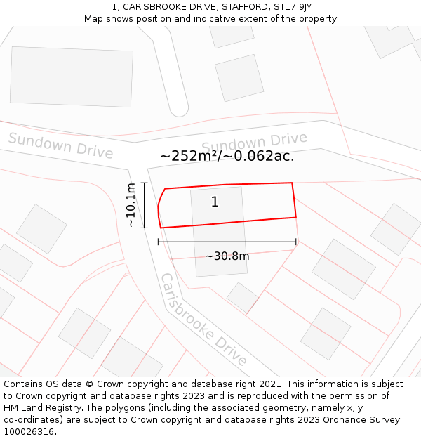 1, CARISBROOKE DRIVE, STAFFORD, ST17 9JY: Plot and title map