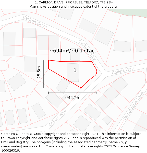 1, CARLTON DRIVE, PRIORSLEE, TELFORD, TF2 9SH: Plot and title map