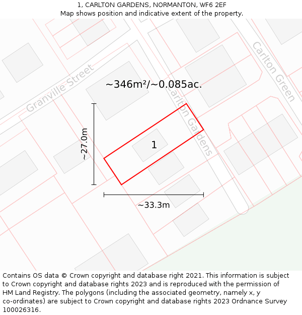 1, CARLTON GARDENS, NORMANTON, WF6 2EF: Plot and title map